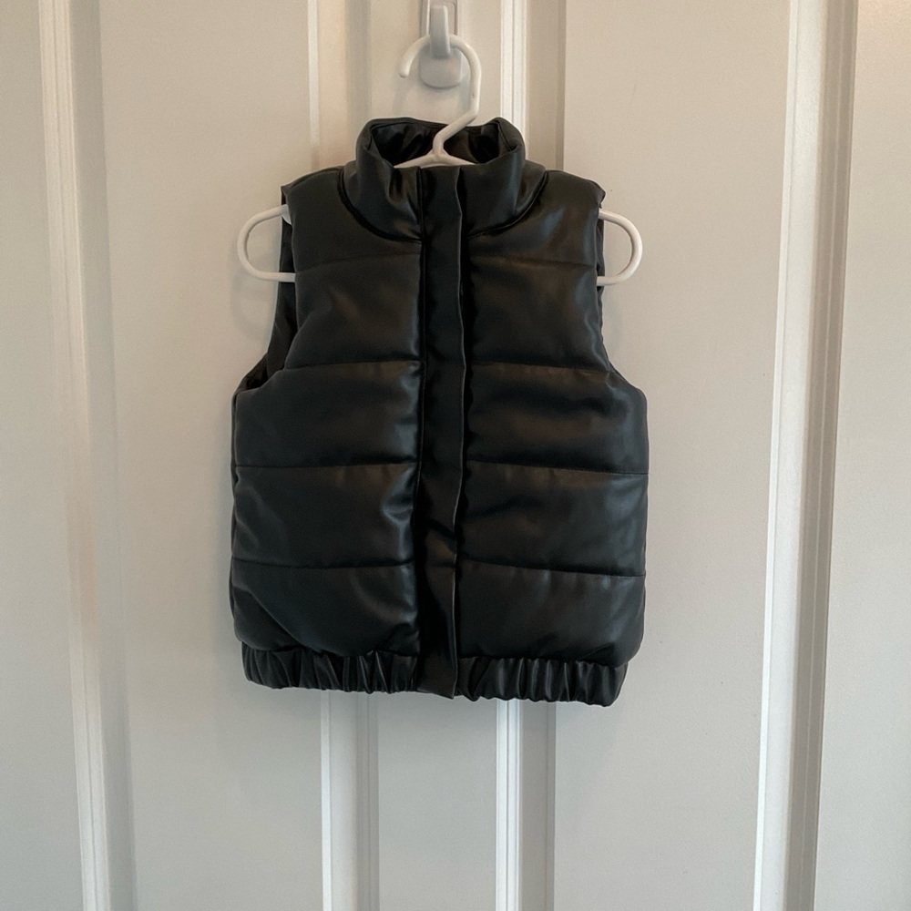 Kids Rachel Zoe Sleek Black Faux Leather Puffer Vest